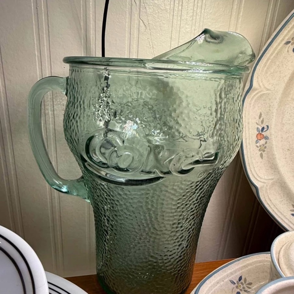 Coca-Cola Seafoam Green Textured Glass Pitcher